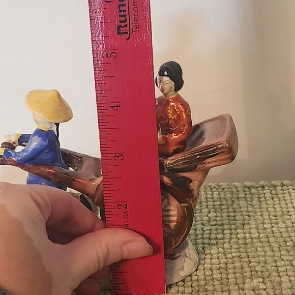 Occupied Japan Rickshaw Figurine Porcelain Man Woman Hand Painted 1940s Japan - Picture 5 of 8